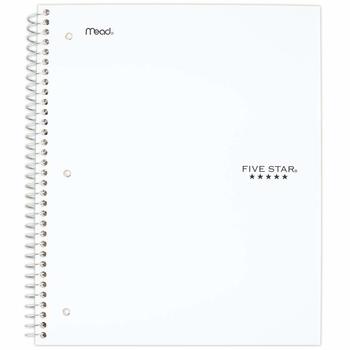 7. Five Star Spiral Notebook, 3 Subject, 150 sheets, White