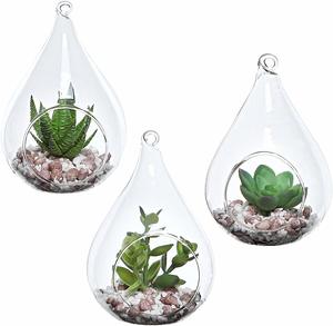 4. MyGift Set of 3 Hanging Glass Faux Succulent Container Vases