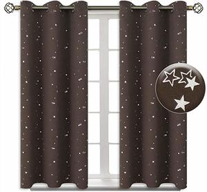 #3 BGment Kids Blackout Curtains for Bedroom - Grommet Thermal Insulated Silver Star Print Room Darkening Curtains for Living Room, Set of 2 Panels (38 x 45 Inch, Brown)