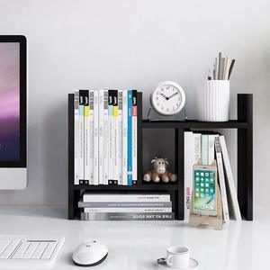 #4 Jerry & Maggie - Desktop Organizer Office Storage Rack Adjustable Wood Display Shelf - Free Style Double H Display - True Natural Stand Shelf - Black