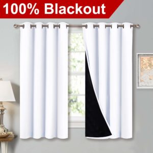 3. Nicetown White 100% Blackout lined Curtains