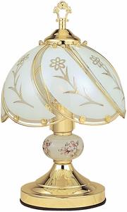 6. Ore International K313 White Glass Floral Touch Lamp
