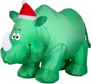 8. Gemmy 3.5ft Christmas Rhino with Santa Hat Inflatable Airblown