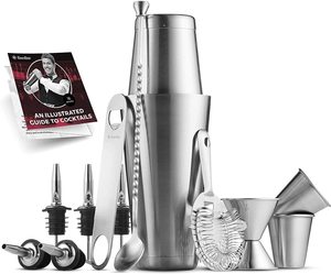 1. FineDine Premium Cocktail Shaker Bar Tools Set (14 pieces)