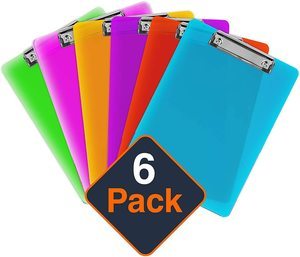 7. Plastic Clipboards 12.5 x 9 Inch Holds 100 Sheets (Set of 6)
