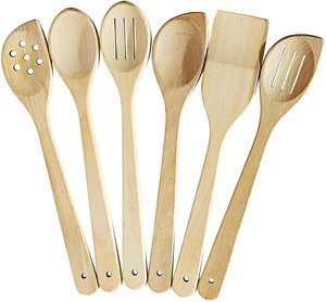 8.ECOSALL Healthy Cooking Utensils Set - 6 Wooden Spoons