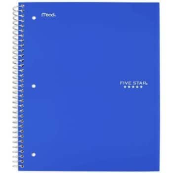 5. Five Star Spiral Notebook, 5 Subject, Cobalt Blue