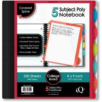 7. iScholar iQ 5-Subject Poly Cover Wirebound Notebook