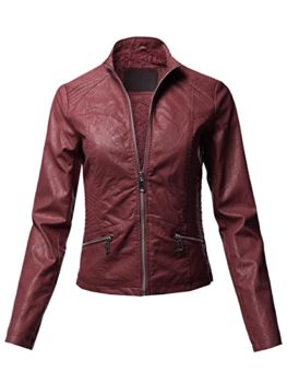  Awesome21 Women’s Long Sleeves Zipper Closure Motorcycle Biker Faux Leather Jacket