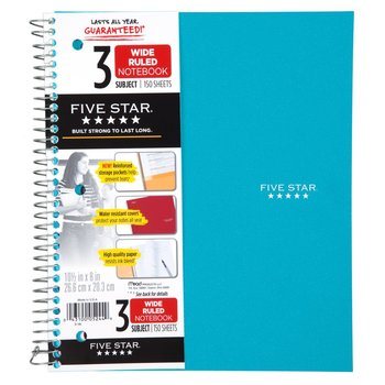 10. Five Star Spiral Notebook, 3 Subject