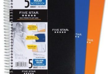 10. Five Star Spiral Notebook, 5 Subject, College Ruled