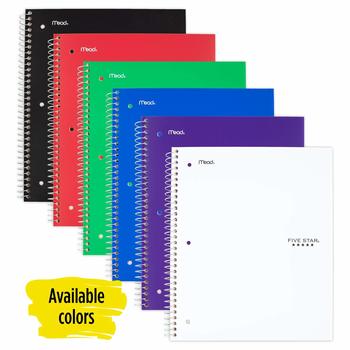 2. Five Star Spiral Notebook, 3 Subject, Color Selected For You, 1 Count