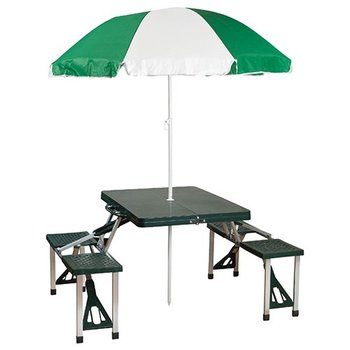 4. Stansport Folding Picnic Tables and Umbrella Comb