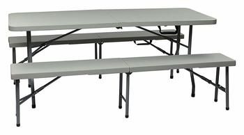 6. Office Star Resin 3-Piece Folding Bench and Table Set