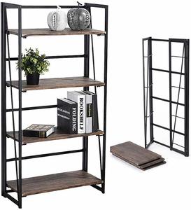 #7 Coavas No-Assembly Folding-Bookshelf Storage Shelves 4 Tiers Bookcase Home Office Cabinet Industrial Standing Racks Study Organizer 23.6 X 11.8 X 49.4 Inches Corner BakerG��s Racks