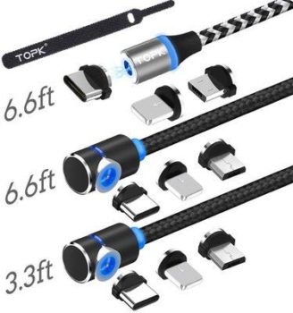 2. Best TOPK Magnetic Charging Cable (3-Pack,3.3ft/6.6ft/6.6ft)