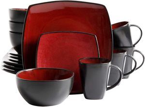 2. Gibson Elite Soho Lounge 16-Piece Square Reactive Glaze Dinnerware Set