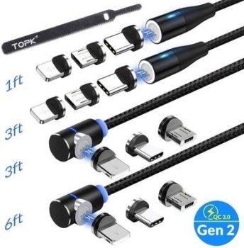 3. TOPK Magnetic Charging Cable (4-Pack,1ft,3ft,3ft,6ft)