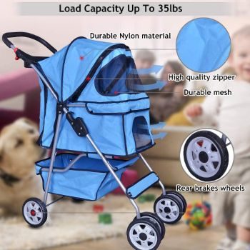 5. 4 Wheels Pet Stroller Cat Dog Cage Stroller