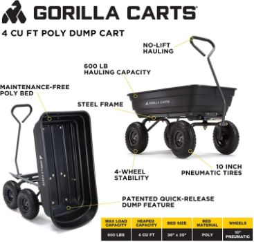 5. Gorilla Carts GOR4PS Poly Garden Dump Cart