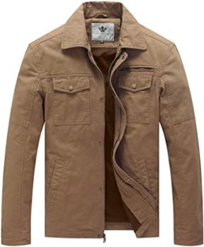 5. WenVen Men's Casual Canvas Cotton Military Lapel Jacket