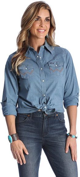 #6. Wrangler Women’s Long Sleeve Work Shirt
