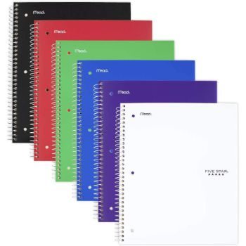 2. Five Star Spiral Notebook, 5 Subject, 200 Sheets