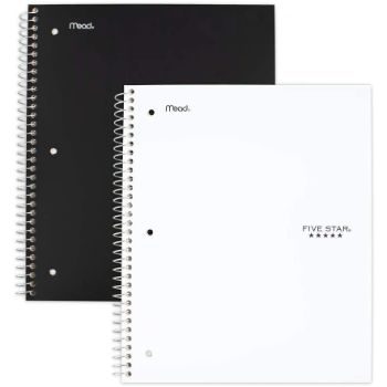 6. Five Star Spiral Notebooks, 5 Subject, 200 Sheets