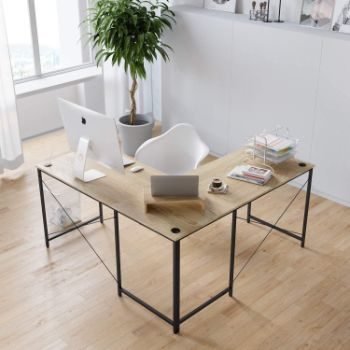 5. Bestier L-Shaped Computer Desk (Oak)