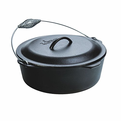 6. Lodge 9 Quart Camp Cooking Wire Bail Cast-Iron Pre-Seasoned Dutch Oven