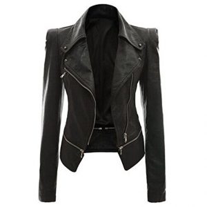 8. CHICFOR Women’s Faux Leather Zipper PU Leather Jacket