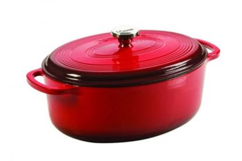 8. Lodge 7 Quart Oval Classic Enamel Cast Iron Red Dutch oven plus Self-Basting Lid