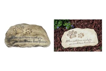 6. Evergreen Garden Pet Paw Print Devotion Painted Polystone Stepping Stone – 12”W x 0.5”D x 7.5”H