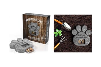8. ‘You Left Paw Prints On Our Hearts’ Paw Print Pet Memorial Stone with Customizable Photo Slot