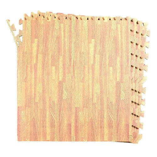 16-SQFT Wood Grain Floor Mat Oak Playmat 4-tile Interlocking EVA Foam with 8-boarder by Poco Divo