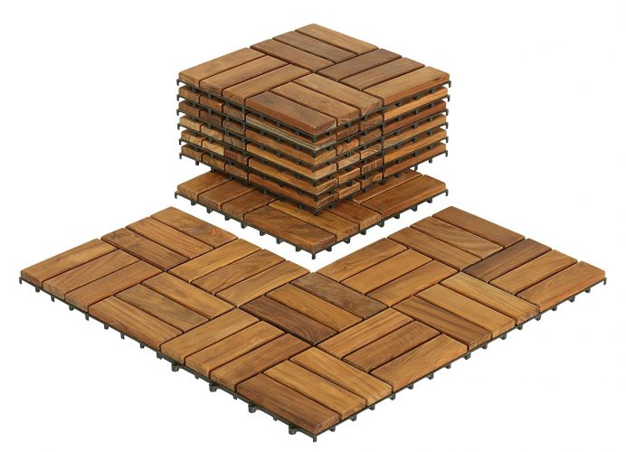 Bare Decor BARE-WF2009 Solid Teak Wood Interlocking Flooring Tiles (Pack of 10), 12" x 12", Brown