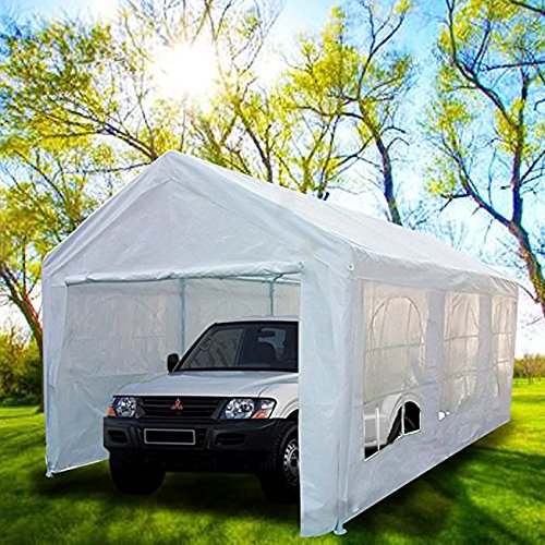 Peaktop 20’x10’ Heavy Duty Portable Carport Garage Car Shelter Canopy Party Tent Sidewall with Windows White