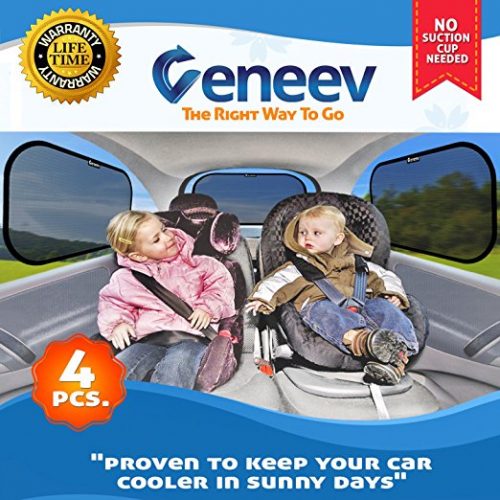 Car Sun Shade for Side and Rear Window (4 Pack) - Car Sunshade Protector - Protect your kids and pets in the back seat from sun glare and heat. Blocks over 98% of harmful UV Rays - Easy to Install - Car Window Sunshades