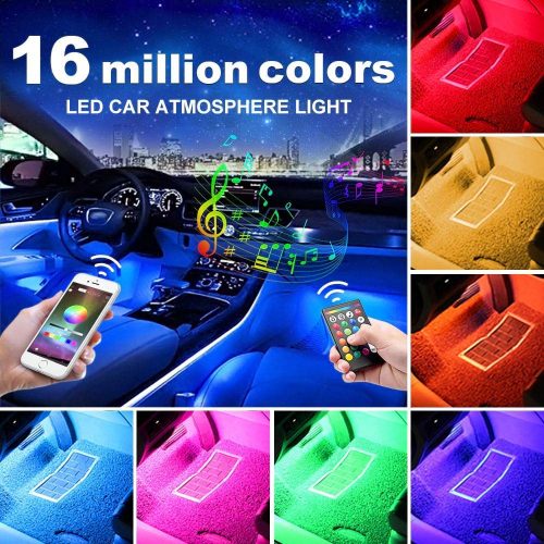 AUXITO Car LED Strip Lights, Multi-Coloured Music Car Interior Lights Under Dash Lighting Kit, RF Remote with 16 Fix Colors and APP Control, Sound Active Function (DC 12V)