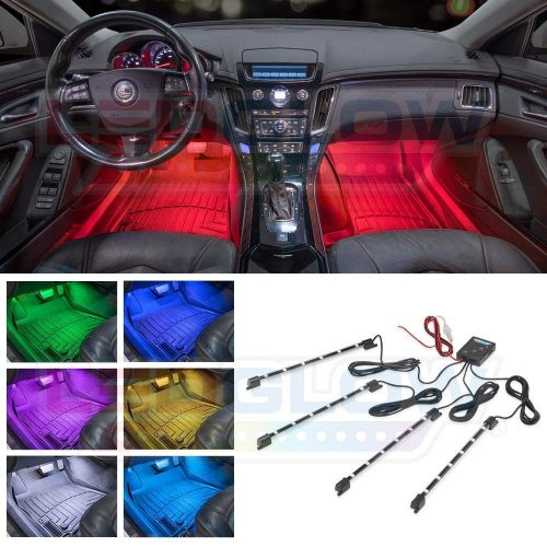 LEDGlow 4pc. Multi-Color LED Car Interior Underdash Lighting Kit - Universal Fitment - Music Mode - Auto Illumination Bypass Mode