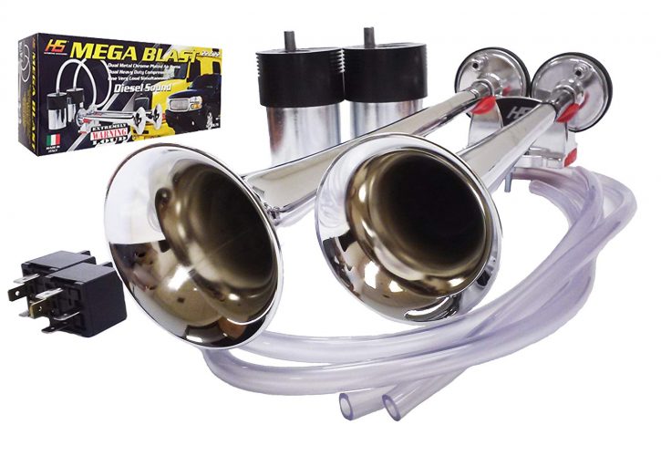 HS Heavy Duty Mega Blast Horns Extremely Loud (Metal Chrome)