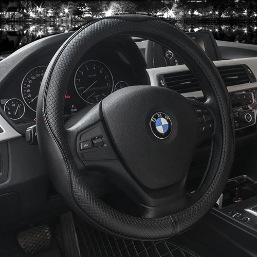 Microfiber Leather Steering Wheel Covers Universal 15 inch (Black) - steering wheel covers