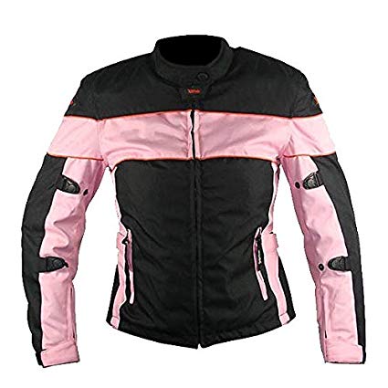 Xelement CF462 Women’s Black/Pink Tri-Tex Fabric Motorcycle Jacket with Advanced